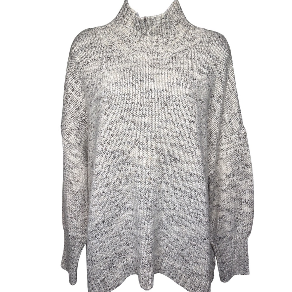 PURE JILL Gray Marled Mock Neck Oversized Sweater L Petite Chunky Knit Coastal
